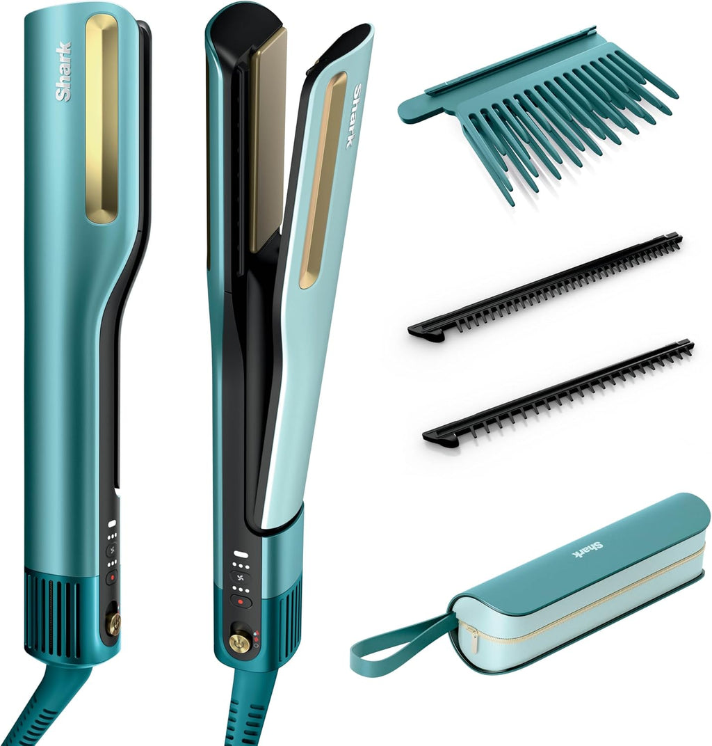 SHARK SILKI PRO 3-IN-1 HAIR STRAIGHTENER, STYLER & DRYER, TURQUOISE WAVE