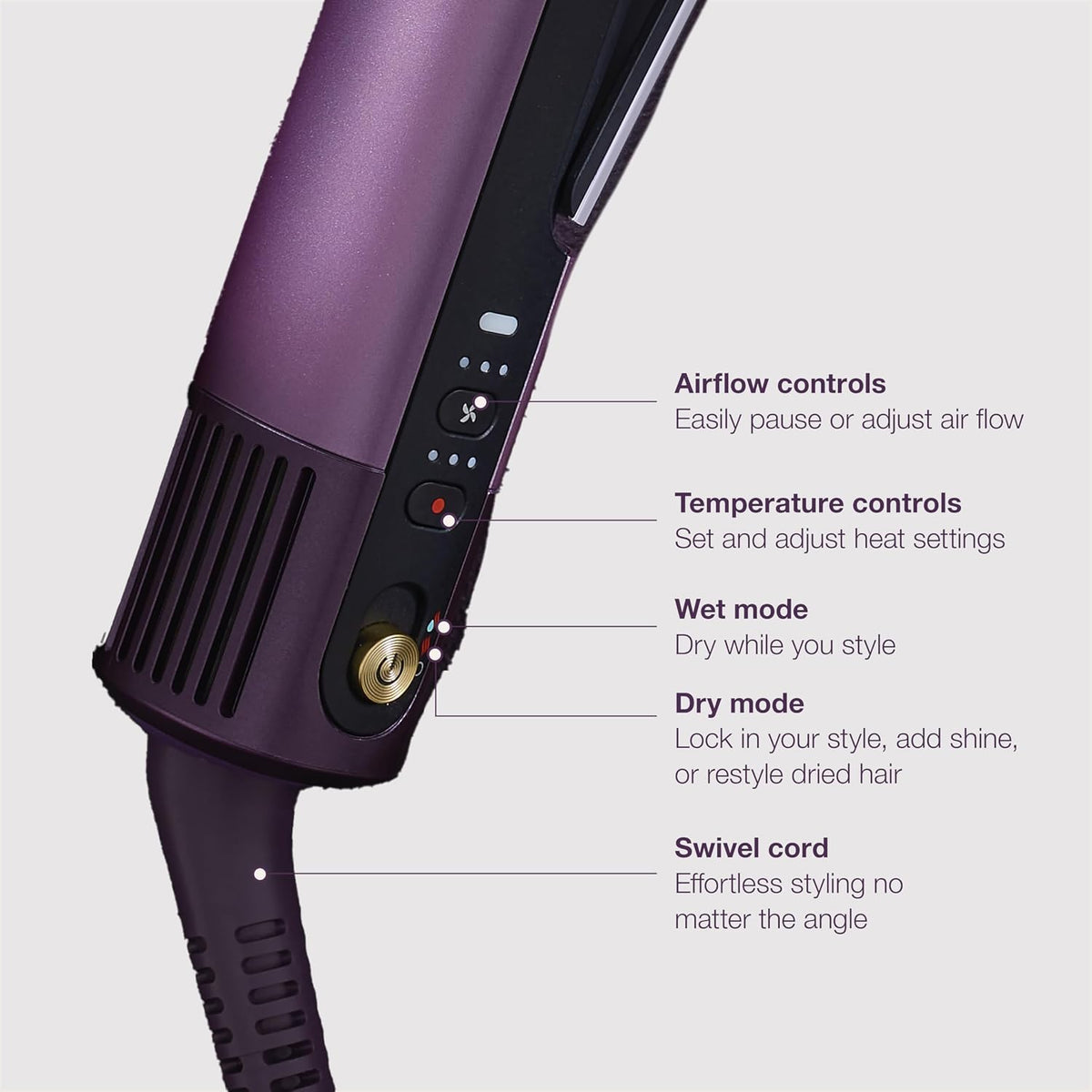 SHARK SILKI PRO 3-IN-1 HAIR STRAIGHTENER, STYLER & DRYER, PLUM SATIN