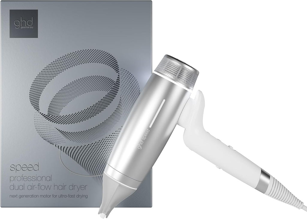 NEW GHD SPEED IONIC HAIR DRYER IN SILVER WHITE